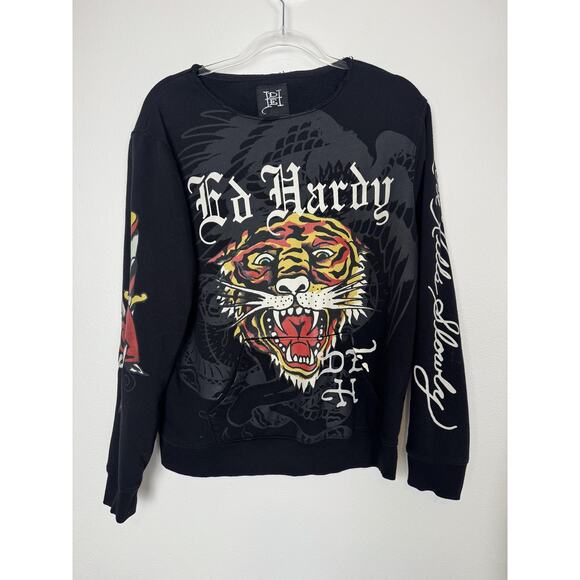 Ed Hardy Other - Ed Hardy Sweatshirt Adults Men Medium Black Tiger Graphic Pullover Tattoo